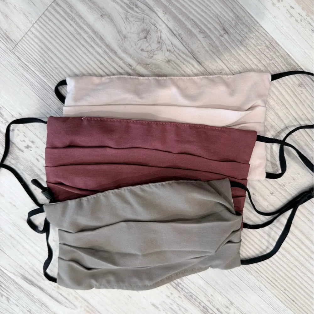 Athleta Pleated Face Masks - Gray, Burgundy, Light Pink